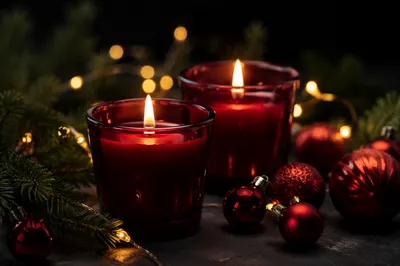 Burning Red Candles with Evergreen Hope