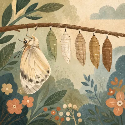 Cream Butterfly Emerging From Chrysalis