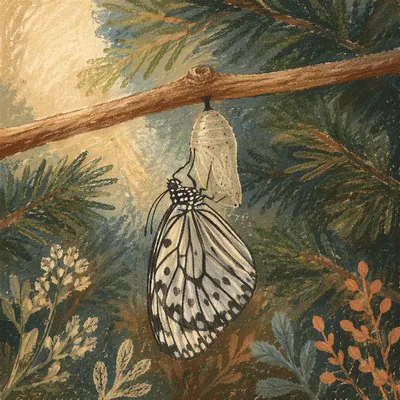 Newly Emerged Butterfly in Evergreen Garden