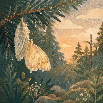 Pale Golden Butterfly Emerging at Dawn