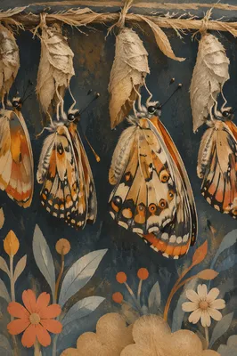 Fresh Butterflies Emerging From Papery Cocoons