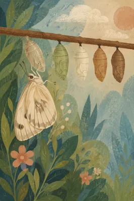 Butterfly Emerging from Cocoon in Evergreen Garden