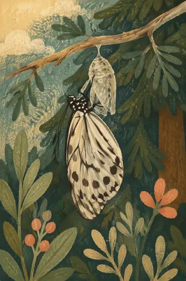 Newly Emerged Butterfly in Evergreen Garden