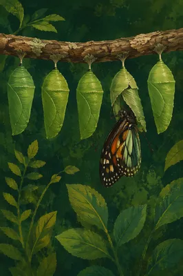Butterfly Emerging From Evergreen Cocoon