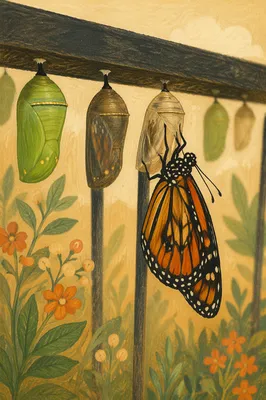 Newly Emerged Butterfly Beneath Garden Rail