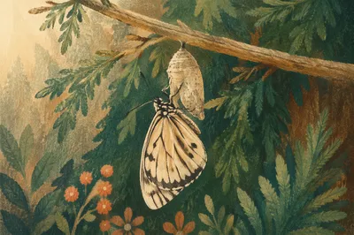 Newly Emerged Butterfly in Evergreen Garden