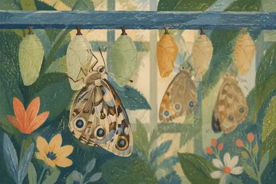 Butterflies Emerging Beneath Garden Rail