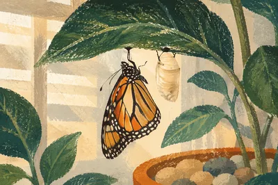 New Butterfly Resting Beneath Evergreen Leaf