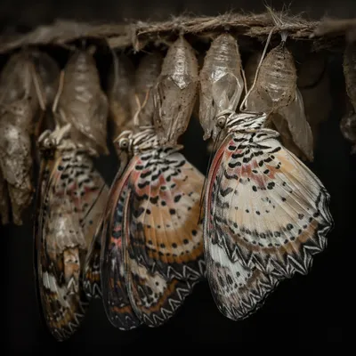 New Life Butterflies Emerging From Cocoons