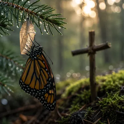 Butterfly Emerging from Cocoon at Dawn