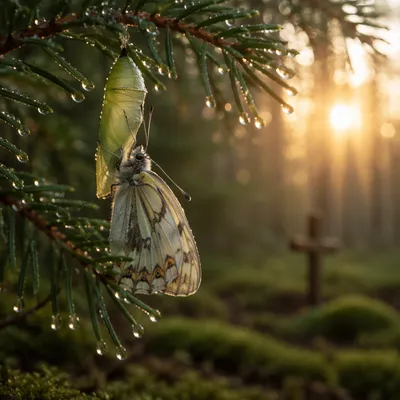Butterfly Emerging From Cocoon at Dawn