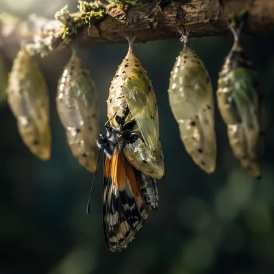 Butterfly Emerging from Evergreen Chrysalis