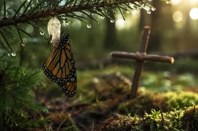 Butterfly Emerging From Cocoon at Dawn