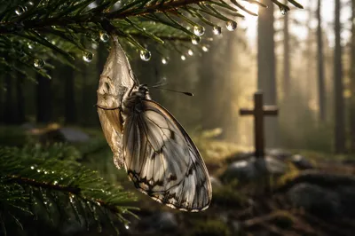 Butterfly Emerging from Cocoon at Dawn