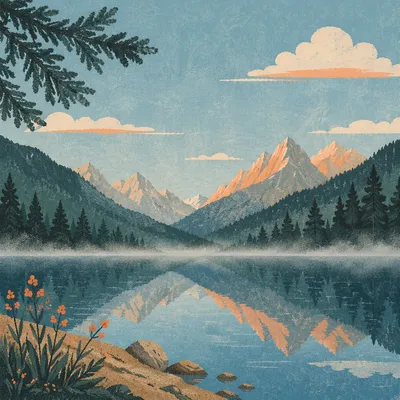 Calm Alpine Lake Morning Reflection