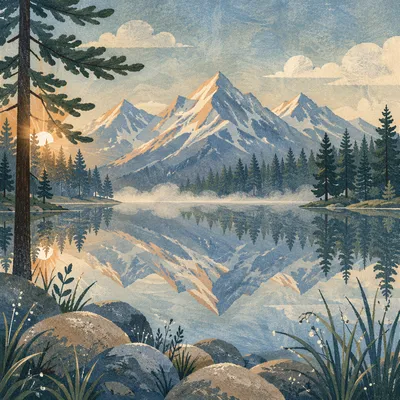 Calm Alpine Lake with Morning Mountain Reflection