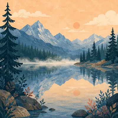 Calm Mountain Lake Reflection at Dawn