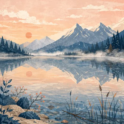Calm Alpine Lake Reflection at Sunrise