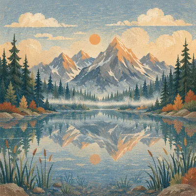 Calm Alpine Lake Reflection at Sunrise