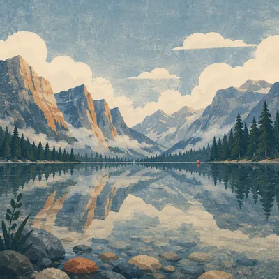 Calm Alpine Lake Morning Reflection