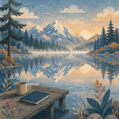Calm Alpine Lake Morning Reflection