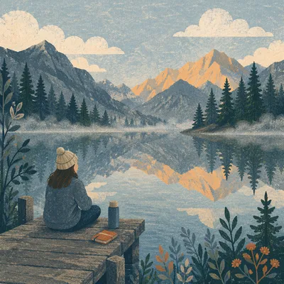Morning Devotion by Reflective Alpine Lake