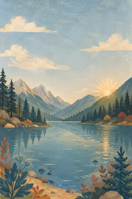 Serene Evergreen Mountain Lake at Sunrise