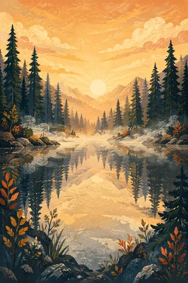 Calm Mountain Lake at Golden Dawn