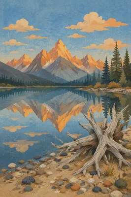 Calm Alpine Lake Reflection at Sunrise