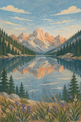 Calm Alpine Lake Morning Reflection