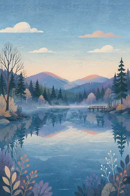 Calm Morning Lake with Evergreen Reflections