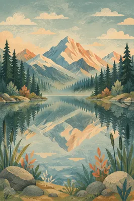 Calm Alpine Lake Morning Reflection