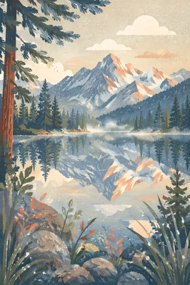 Calm Alpine Lake Reflection at Morning