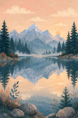 Calm Alpine Lake at Dawn Reflection