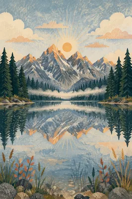 Calm Alpine Lake Reflection at Sunrise