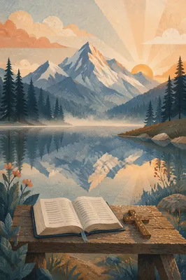 Alpine Lake Bench with Morning Reflection