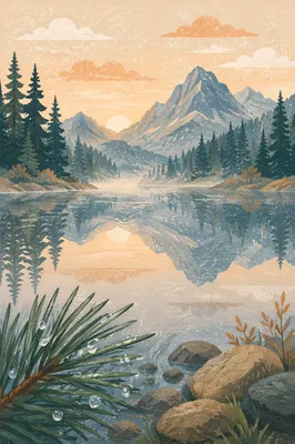 Serene Alpine Lake Morning Reflection