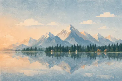 Calm Alpine Lake with Morning Mountain Reflections
