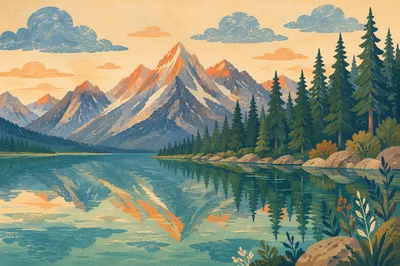 Peaceful Alpine Lake and Evergreen Reflections