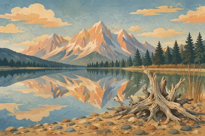 Peaceful Alpine Lake Sunrise Reflection