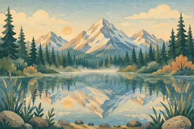 Calm Alpine Lake Reflection at Sunrise