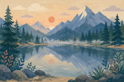 Calm Mountain Lake at Dawn Reflection