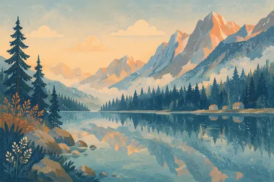 Calm Alpine Lake Reflection at Sunrise
