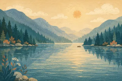 Calm Mountain Lake Reflection at Morning