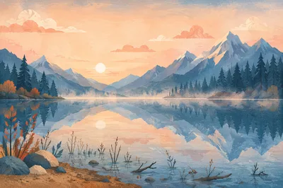 Calm Alpine Lake Reflection at Sunrise