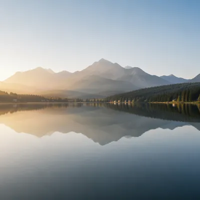 Calm Alpine Lake with Morning Mountain Reflections