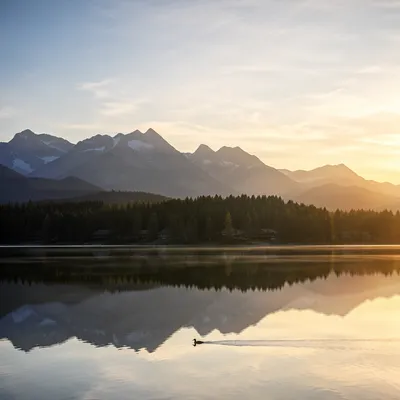 Calm Alpine Lake Morning Reflection