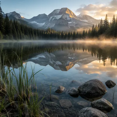 Calm Alpine Lake Morning Reflection