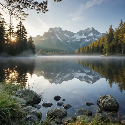 Calm Alpine Lake Morning Reflection