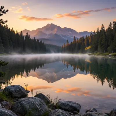 Calm Alpine Lake Reflection at Dawn